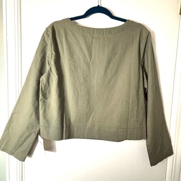 North S Linen Cotton Blend olive green crop top long sleeve - Picture 3 of 6